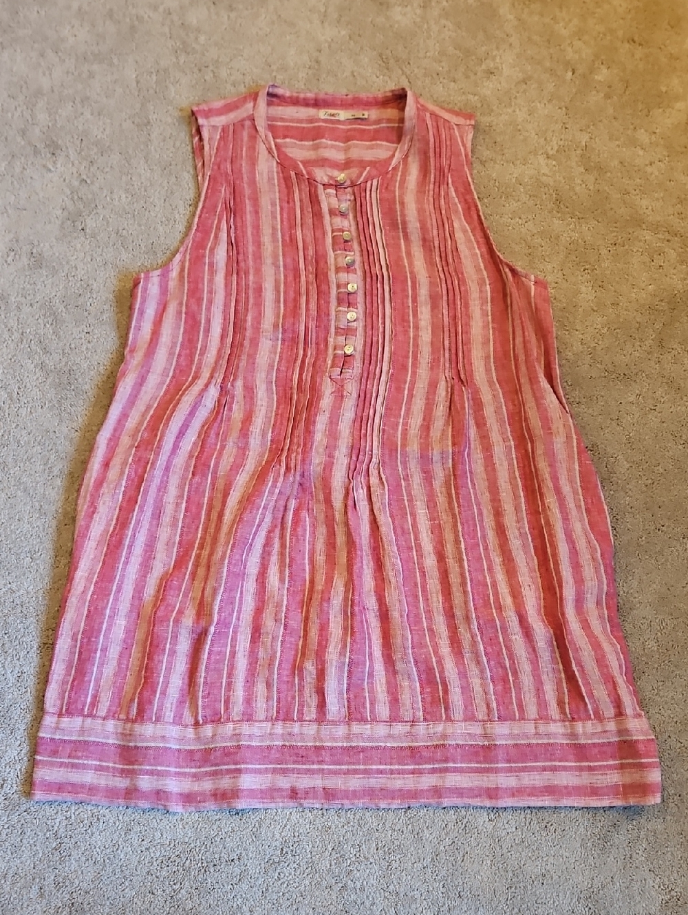 Faherty Reddish Pink and White Striped Linen Blens Dress/Tunic